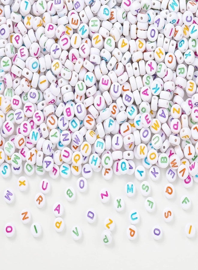Tdas 750 Pieces Round Acrylic Alphabet Letter Beads A-Z Mixed Plastic Shape Loose Beads for DIY Jewellery Making Bracelets Necklaces Key Chains for Arts Crafts Supplies (White-Multicolor) - Image 3
